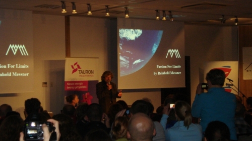 Messner podczas prelekcji